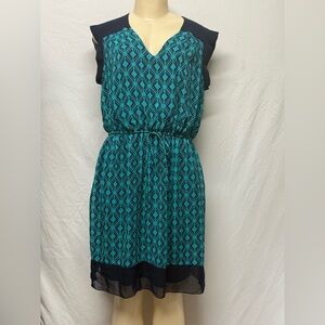 Enfocus Studio Green and Blue V-Neck Midi Sundress